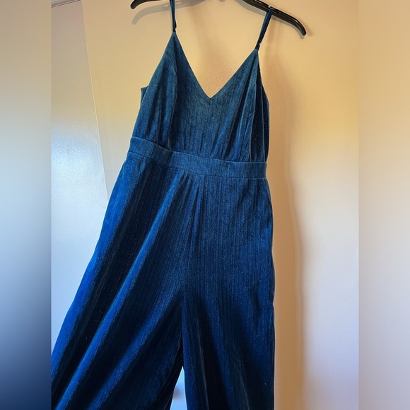 4SI3NNA blue velvet wide leg Jumpsuit size M - Picture 3 of 7
